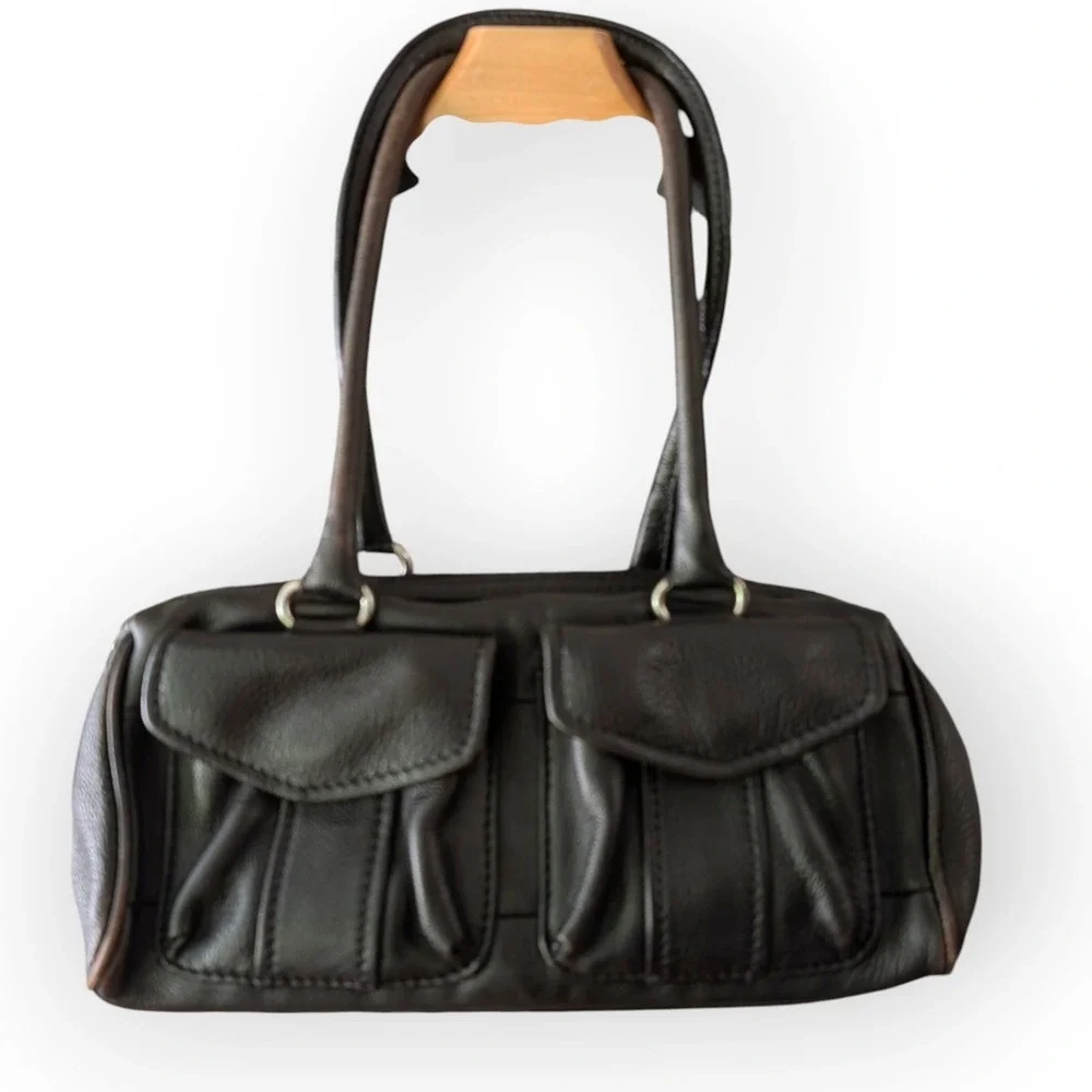 Fossil Black Pebbled Leather Satchel Bag 75082 Y2K Shoulder Bag Vintage